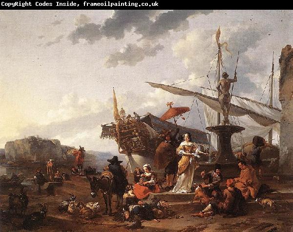 Nicolaes Pietersz. Berchem A Southern Harbour Scene